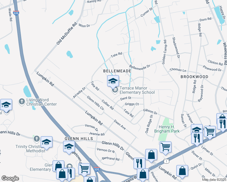 map of restaurants, bars, coffee shops, grocery stores, and more near 3110 Tate Road in Augusta