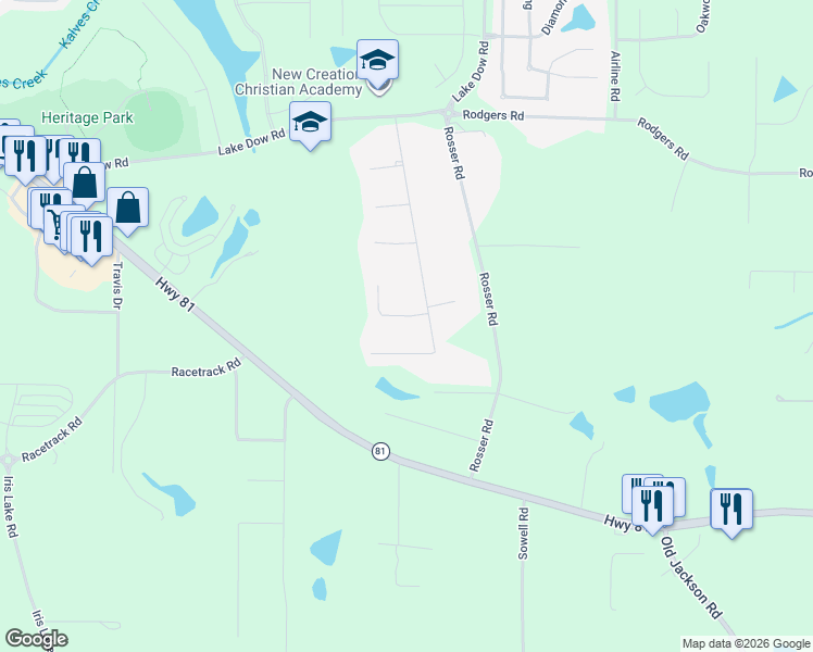 map of restaurants, bars, coffee shops, grocery stores, and more near 5 Tanglewood Court in McDonough