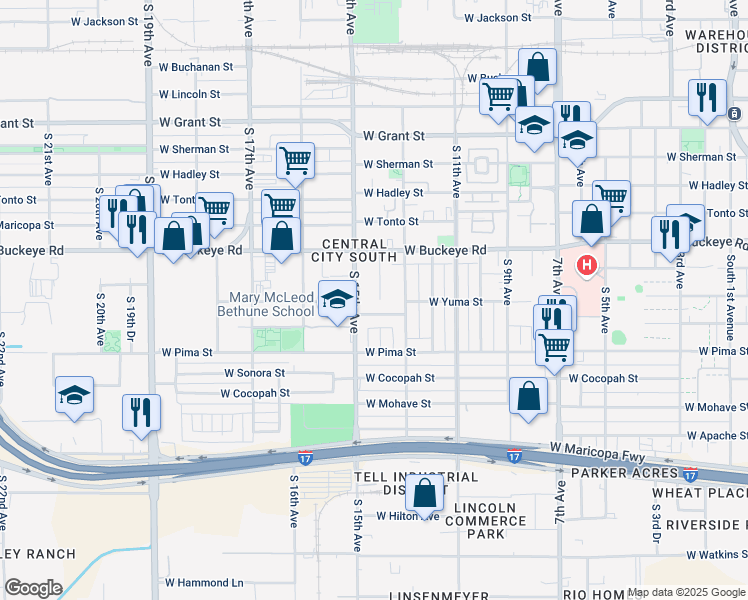 map of restaurants, bars, coffee shops, grocery stores, and more near 1262 South 14th Avenue in Phoenix