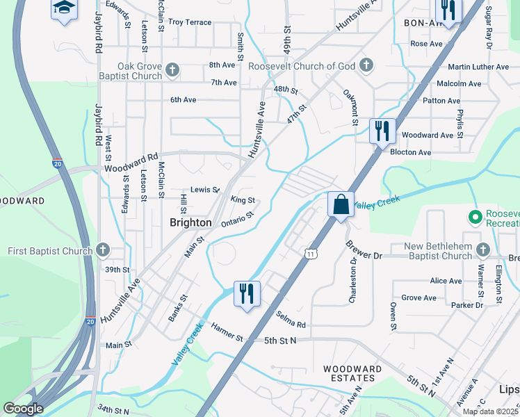 map of restaurants, bars, coffee shops, grocery stores, and more near 1007 Ontario Street in Brighton