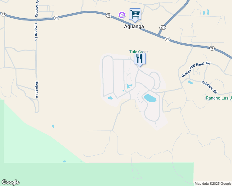 map of restaurants, bars, coffee shops, grocery stores, and more near 45525 California 79 in Aguanga