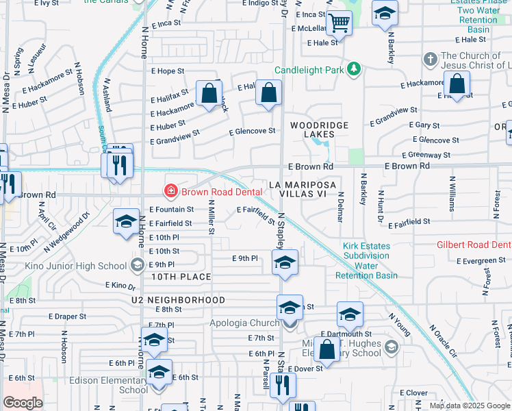 map of restaurants, bars, coffee shops, grocery stores, and more near 1118 East Fairfield Street in Mesa