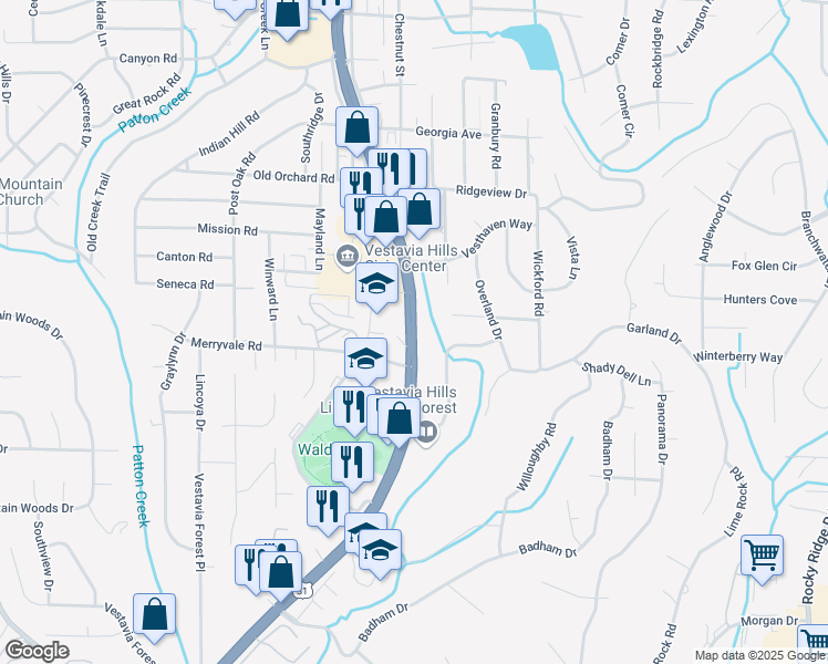 map of restaurants, bars, coffee shops, grocery stores, and more near 1221 Montgomery Highway in Vestavia Hills