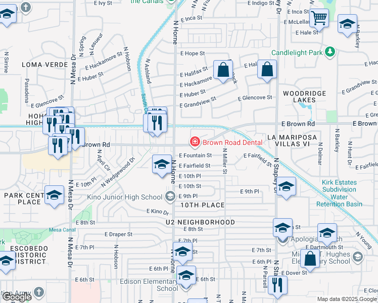 map of restaurants, bars, coffee shops, grocery stores, and more near 829 East Fountain Street in Mesa