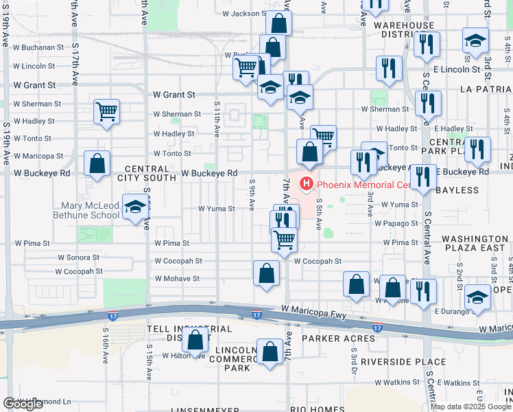 map of restaurants, bars, coffee shops, grocery stores, and more near 1351 South 9th Avenue in Phoenix