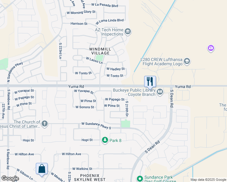 map of restaurants, bars, coffee shops, grocery stores, and more near 1273 South 220th Drive in Buckeye