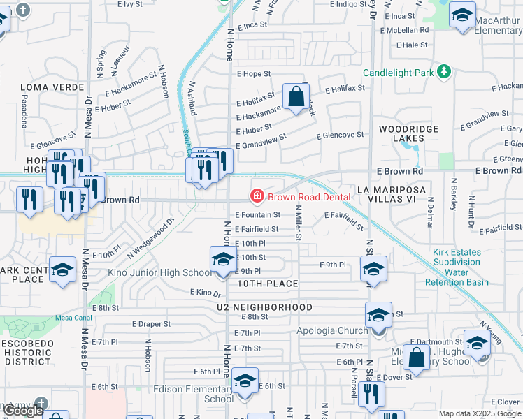 map of restaurants, bars, coffee shops, grocery stores, and more near 855 East Brown Road in Mesa