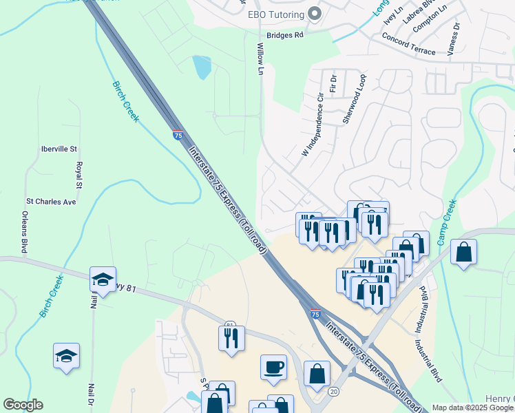 map of restaurants, bars, coffee shops, grocery stores, and more near 331 Ashton Place in McDonough