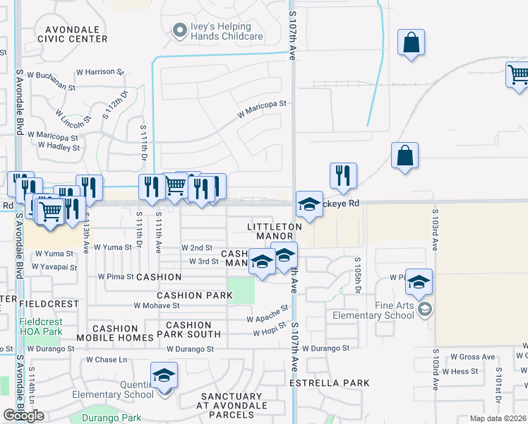 map of restaurants, bars, coffee shops, grocery stores, and more near 10778 West Joblanca Road in Avondale