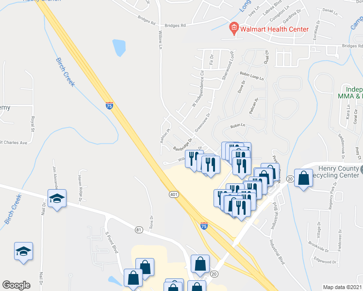 map of restaurants, bars, coffee shops, grocery stores, and more near 303 Quincy Avenue in McDonough