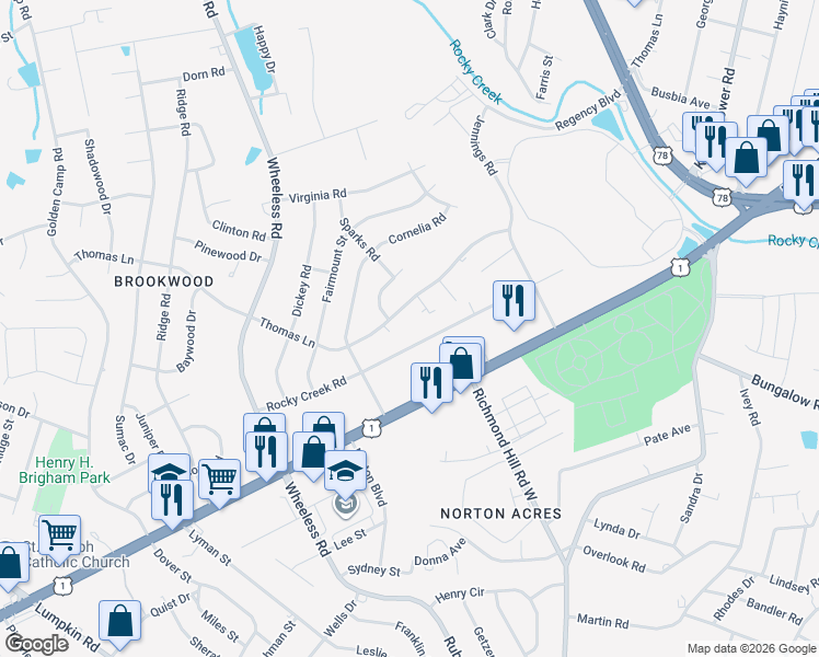 map of restaurants, bars, coffee shops, grocery stores, and more near 2903 Ridge Court in Augusta