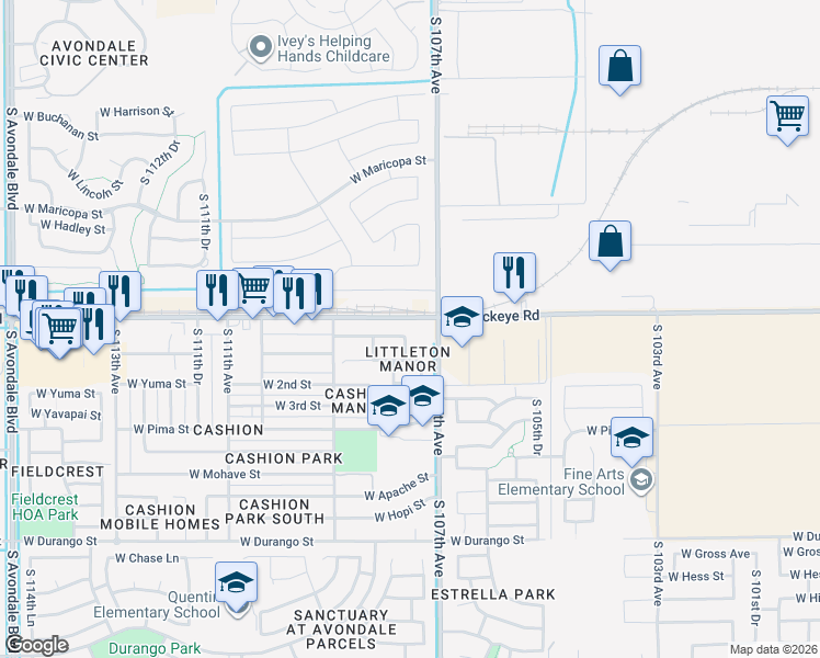 map of restaurants, bars, coffee shops, grocery stores, and more near 10778 West Joblanca Road in Avondale