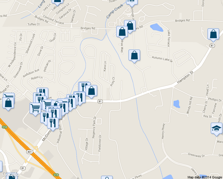 map of restaurants, bars, coffee shops, grocery stores, and more near 118 Prity Court in McDonough