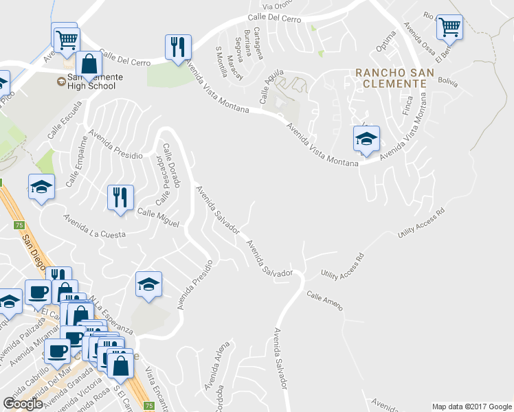 map of restaurants, bars, coffee shops, grocery stores, and more near 716 Avenida Columbo in San Clemente