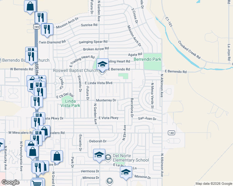 map of restaurants, bars, coffee shops, grocery stores, and more near 98 Jardin Court in Roswell