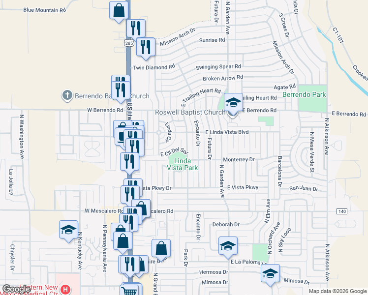 map of restaurants, bars, coffee shops, grocery stores, and more near 3108 Delicado Drive in Roswell