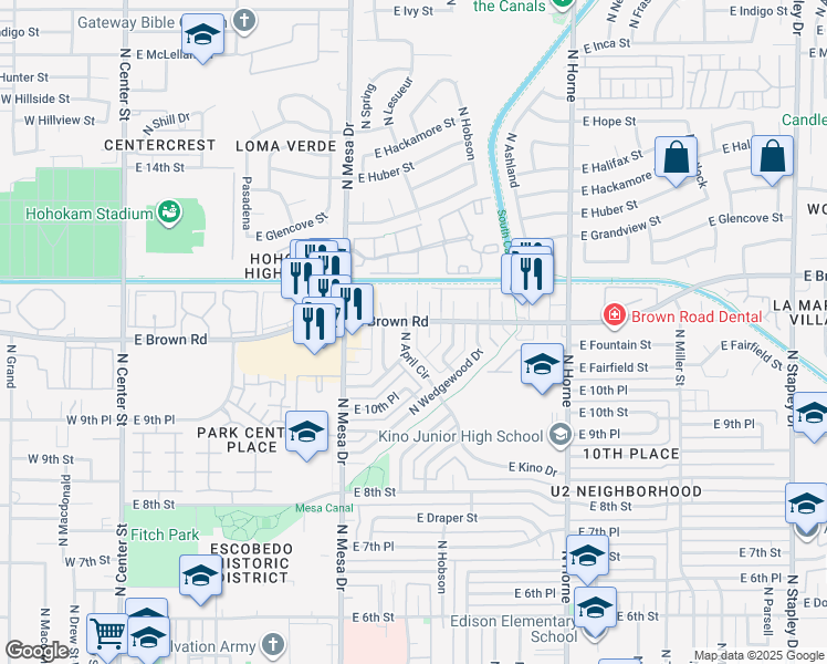 map of restaurants, bars, coffee shops, grocery stores, and more near 1064 North April Circle in Mesa