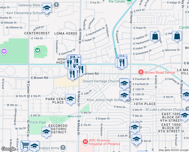 map of restaurants, bars, coffee shops, grocery stores, and more near 1064 North April Circle in Mesa