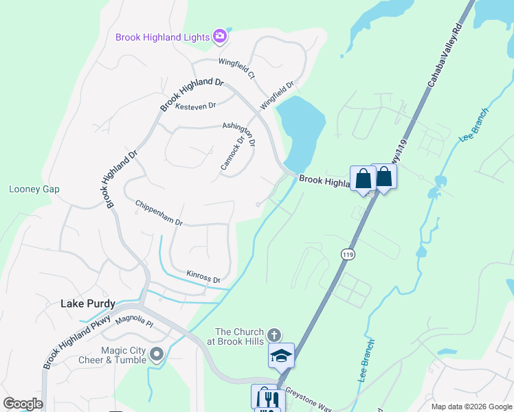 map of restaurants, bars, coffee shops, grocery stores, and more near 3157 Brook Highland Drive in Birmingham