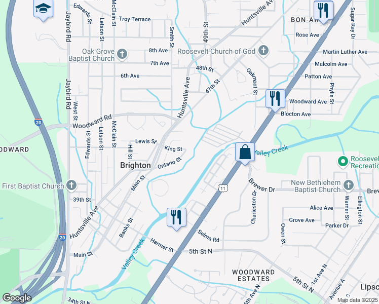 map of restaurants, bars, coffee shops, grocery stores, and more near 1007 Ontario Street in Brighton