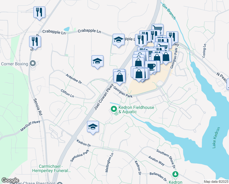 map of restaurants, bars, coffee shops, grocery stores, and more near 208 Las Brasis Court in Peachtree City