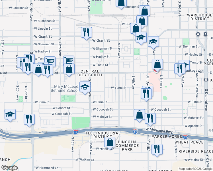 map of restaurants, bars, coffee shops, grocery stores, and more near 1254 South 13th Avenue in Phoenix