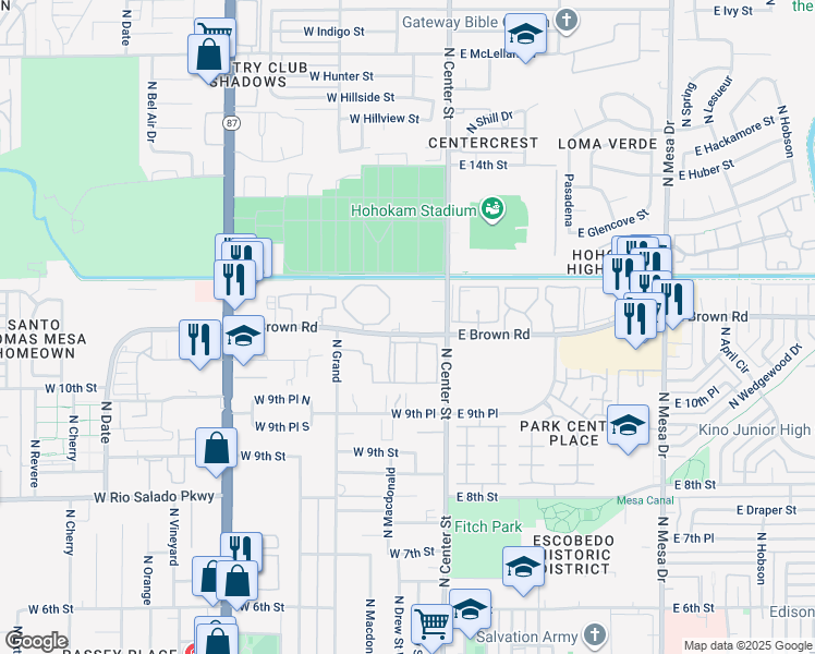 map of restaurants, bars, coffee shops, grocery stores, and more near in Mesa