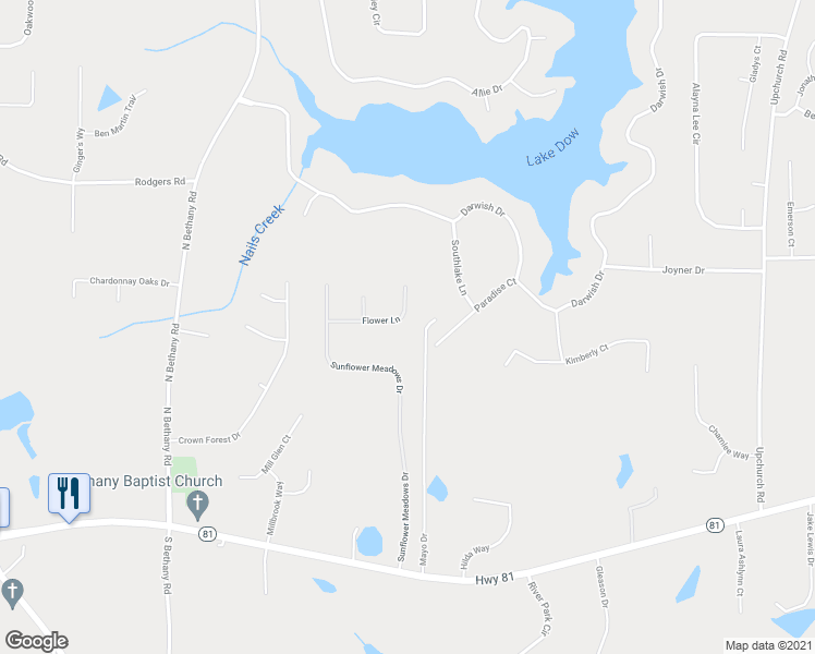 map of restaurants, bars, coffee shops, grocery stores, and more near 228 Flower Lane in McDonough