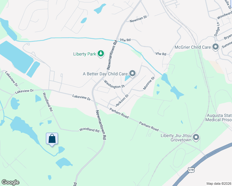 map of restaurants, bars, coffee shops, grocery stores, and more near 107 Tyler Street in Grovetown