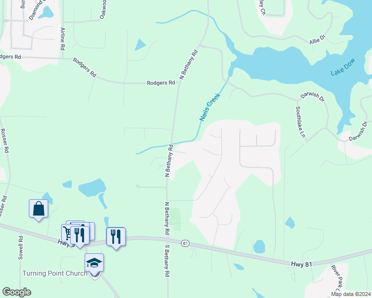 map of restaurants, bars, coffee shops, grocery stores, and more near 67 Ridgewood Court in McDonough