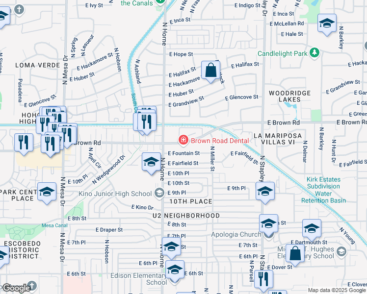 map of restaurants, bars, coffee shops, grocery stores, and more near 855 East Brown Road in Mesa