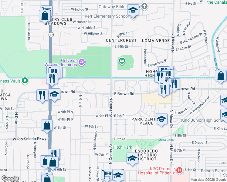 map of restaurants, bars, coffee shops, grocery stores, and more near in Mesa