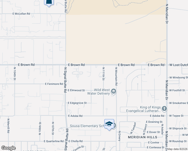 map of restaurants, bars, coffee shops, grocery stores, and more near 1105 North 110th Street in Mesa
