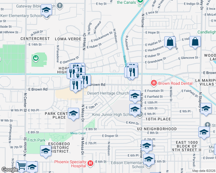 map of restaurants, bars, coffee shops, grocery stores, and more near 1063 North July Circle in Mesa