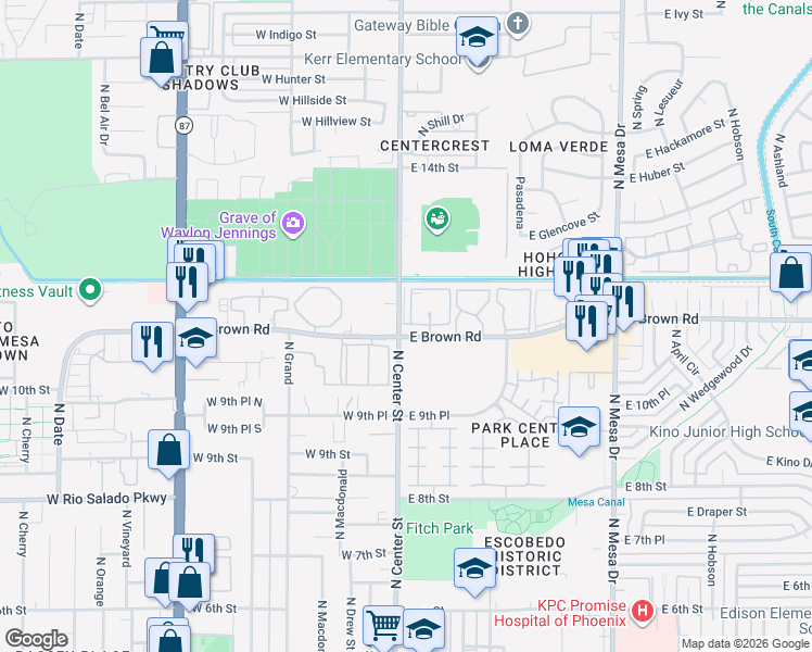 map of restaurants, bars, coffee shops, grocery stores, and more near in Mesa
