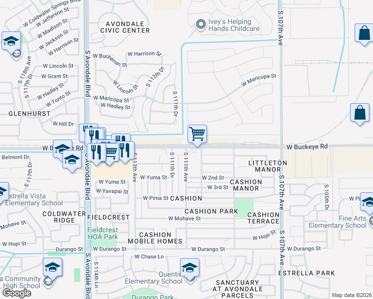 map of restaurants, bars, coffee shops, grocery stores, and more near in Avondale