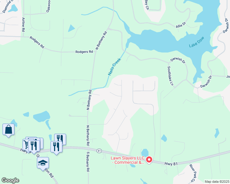 map of restaurants, bars, coffee shops, grocery stores, and more near 105 Old Hickory Point in McDonough