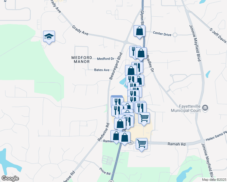 map of restaurants, bars, coffee shops, grocery stores, and more near in Fayetteville