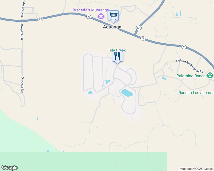 map of restaurants, bars, coffee shops, grocery stores, and more near 45525 California 79 in Aguanga