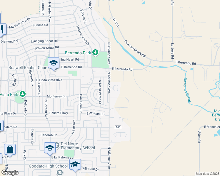 map of restaurants, bars, coffee shops, grocery stores, and more near 3107 North Atkinson Avenue in Roswell