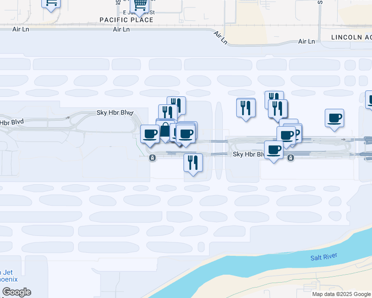 map of restaurants, bars, coffee shops, grocery stores, and more near 3429 East Sky Harbor Boulevard in Phoenix