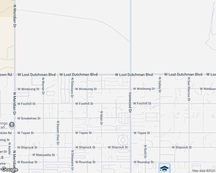 map of restaurants, bars, coffee shops, grocery stores, and more near 2292 North Ironwood Drive in Apache Junction