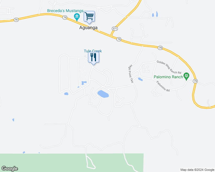 map of restaurants, bars, coffee shops, grocery stores, and more near 45525 California 79 in Aguanga