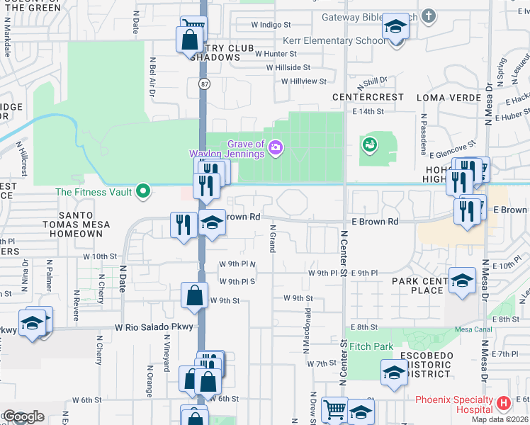 map of restaurants, bars, coffee shops, grocery stores, and more near in Mesa