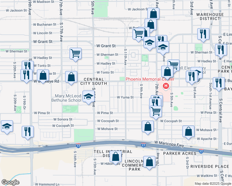 map of restaurants, bars, coffee shops, grocery stores, and more near 1245 South 12th Avenue in Phoenix