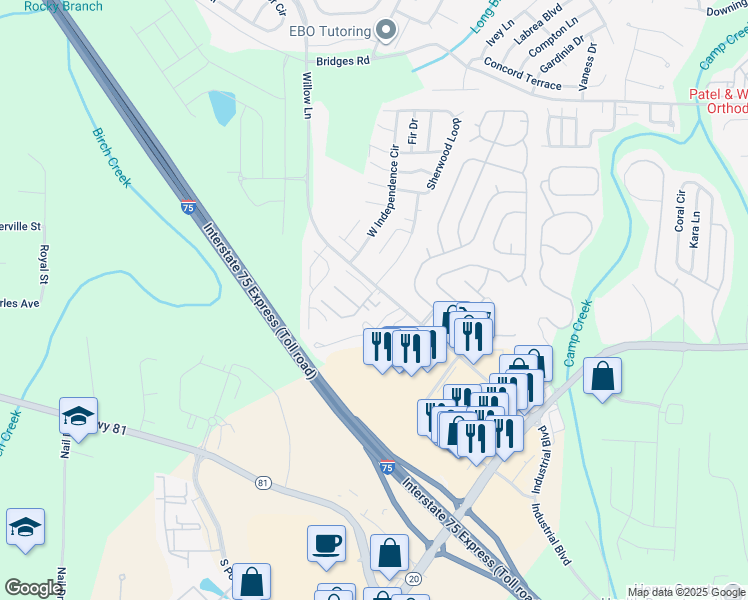map of restaurants, bars, coffee shops, grocery stores, and more near 210 Sheraton Court in McDonough