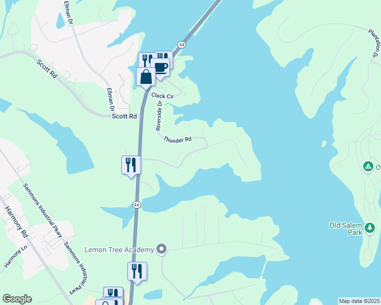 map of restaurants, bars, coffee shops, grocery stores, and more near 143 Thunder Road in Eatonton
