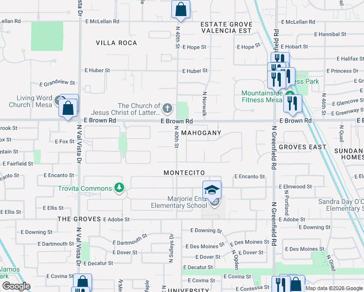 map of restaurants, bars, coffee shops, grocery stores, and more near 1056 North Nassau in Mesa