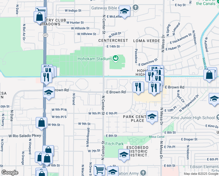 map of restaurants, bars, coffee shops, grocery stores, and more near in Mesa