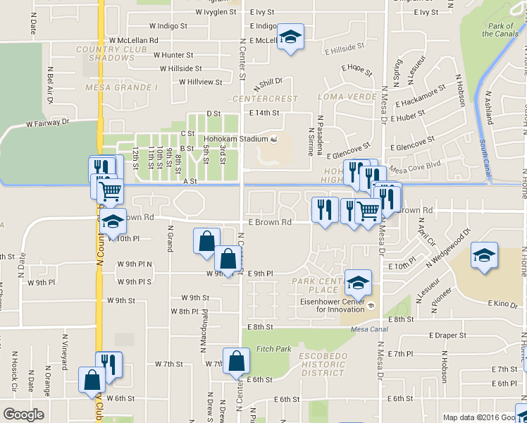 map of restaurants, bars, coffee shops, grocery stores, and more near 30 East Brown Road in Mesa